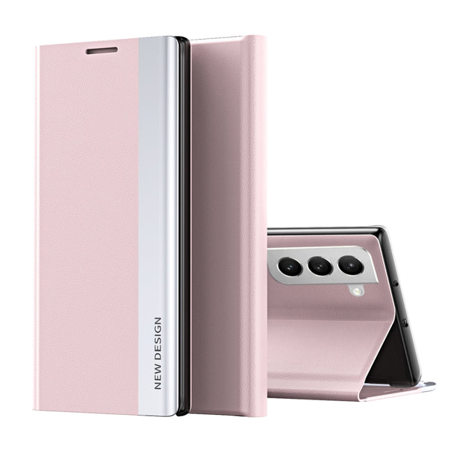 For Samsung Galaxy S22 5G Side Electroplated Magnetic Ultra-Thin Horizontal Flip Leather Case with Holder(Pink)-garmade.com