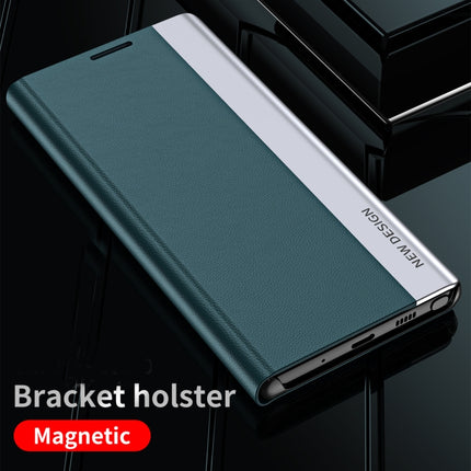 For Samsung Galaxy S22 5G Side Electroplated Magnetic Ultra-Thin Horizontal Flip Leather Case with Holder(Light Blue)-garmade.com