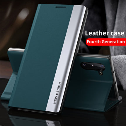 For Samsung Galaxy S22 5G Side Electroplated Magnetic Ultra-Thin Horizontal Flip Leather Case with Holder(Drak Blue)-garmade.com