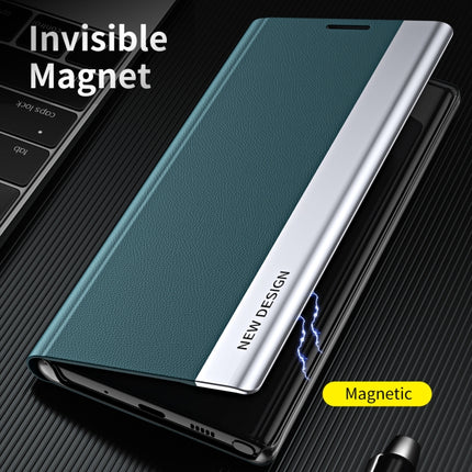 For Samsung Galaxy S22 5G Side Electroplated Magnetic Ultra-Thin Horizontal Flip Leather Case with Holder(Drak Blue)-garmade.com