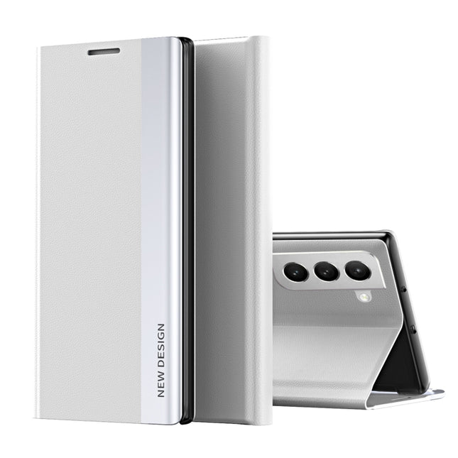 For Samsung Galaxy S22+ 5G Side Electroplated Magnetic Ultra-Thin Horizontal Flip Leather Case with Holder(Silver)-garmade.com