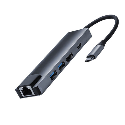 5 in 1 USB Type-C to RJ45+USB3.0 x 2+PD+HDMI HUB Adapter-garmade.com