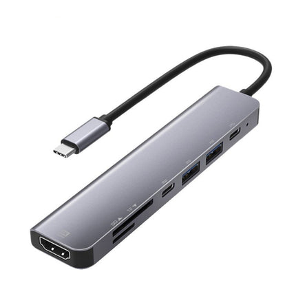 UC902 7-in-1 Multi-function HDMI+SD/TF+USB x 2+Type-C+PD to USB-C / Type-C Aluminum Alloy HUB-garmade.com