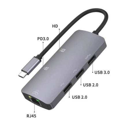 UC910 6-in-1 Type-C to HD+PD3.0+RJ45+USB3.0+USB2.0 x 2 Hub Adapter-garmade.com