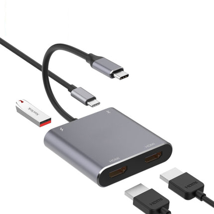 4 in 1 Type-C to Dual HDMI + USB + Type-C HUB Adapter-garmade.com