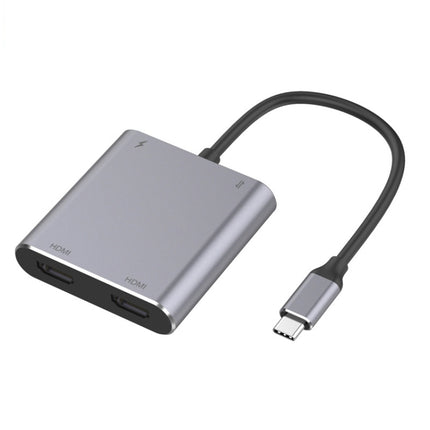 4 in 1 Type-C to Dual HDMI + USB + Type-C HUB Adapter-garmade.com