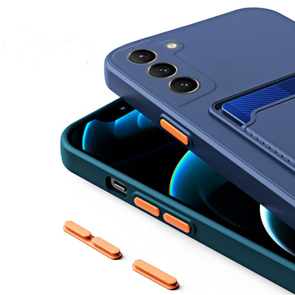 For Samsung Galaxy S22 5G Skin Feel Card Contrast Color Button TPU Phone Case(Sky Blue)-garmade.com
