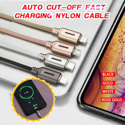 Micro USB Interface Zinc Alloy Marquee Luminous Intelligent Automatic Power off Charging Data Cable(white)-garmade.com
