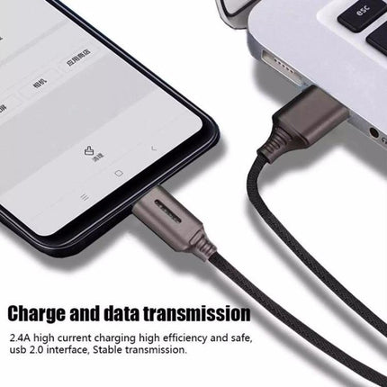 USB-C / Type-C Interface Zinc Alloy Marquee Luminous Intelligent Automatic Power off Charging Data Cable(black)-garmade.com