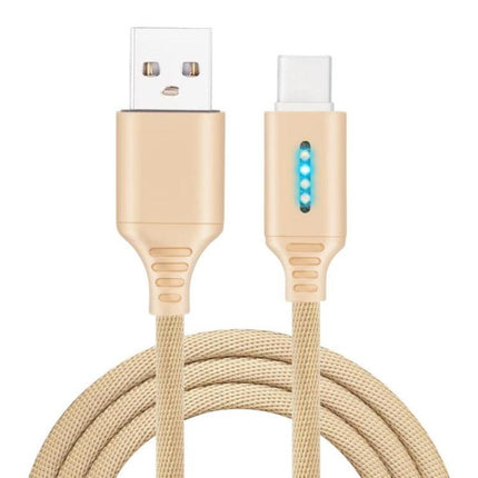 USB-C / Type-C Interface Zinc Alloy Marquee Luminous Intelligent Automatic Power off Charging Data Cable(gold)-garmade.com
