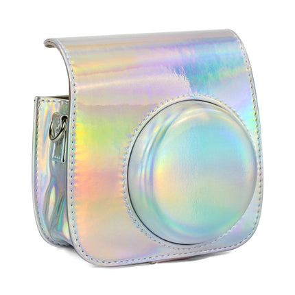 Aurora Oil Paint Full Body Camera PU Leather Case Bag with Strap for FUJIFILM instax mini 9 / mini 8+ / mini 8(Silver)-garmade.com
