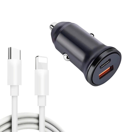WKN-707 PD 20W USB-C / Type-C + QC 3.0 25W USB Mini Car Charger with USB-C / Type-C to 8 Pin Data Cable, Cable Length: 1m(Black)-garmade.com