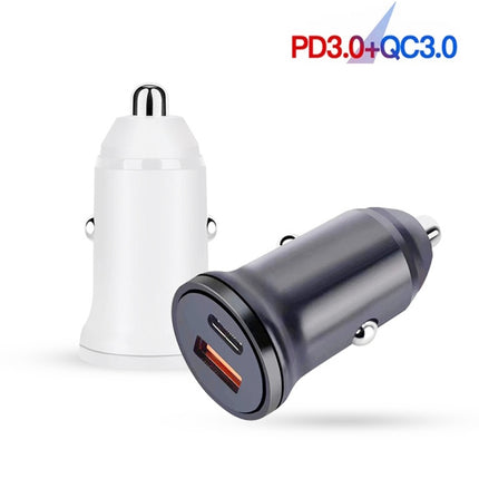 WKN-707 PD 20W USB-C / Type-C + QC 3.0 25W USB Mini Car Charger with USB-C / Type-C to 8 Pin Data Cable, Cable Length: 1m(Black)-garmade.com