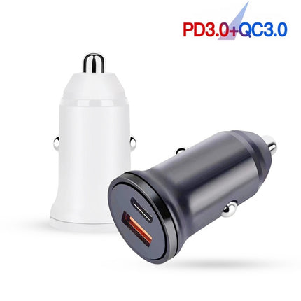 WKN-707 PD 20W USB-C / Type-C + QC 3.0 25W USB Mini Car Charger with USB-C / Type-C to 8 Pin Data Cable, Cable Length: 1m(White)-garmade.com