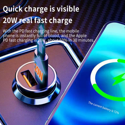 WKN-707 PD 20W USB-C / Type-C + QC 3.0 25W USB Mini Car Charger with USB-C / Type-C to 8 Pin Data Cable, Cable Length: 1m(White)-garmade.com