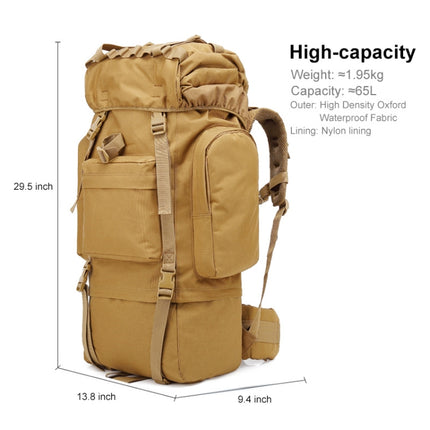 JUNSUNMAY J006 65L Large Capacity Waterproof Outdoor Travel Camping Hiking Backpack(Khaki)-garmade.com