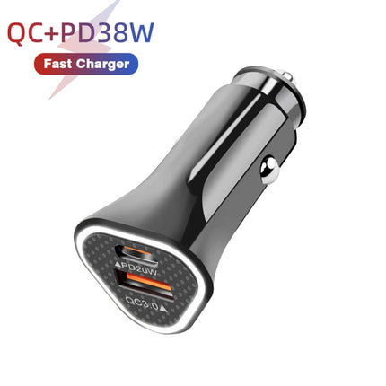 TE-P23 38W PD USB-C / Type-C + QC3. 0 USB Triangle Car Charger + USB-C / Type-C to 8 Pin Data Cable, Length: 1m(Black)-garmade.com