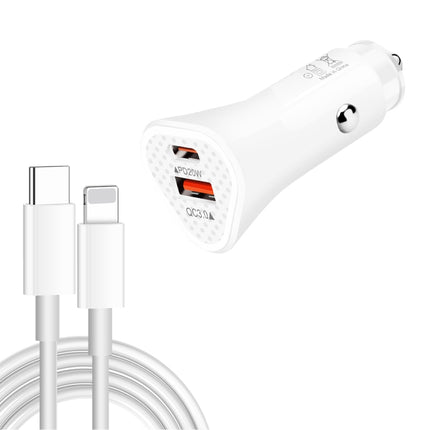 TE-P23 38W PD USB-C / Type-C + QC3. 0 USB Triangle Car Charger + USB-C / Type-C to 8 Pin Data Cable, Length: 1m(White)-garmade.com