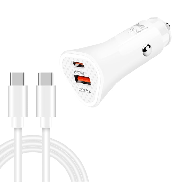 TE-P23 38W PD USB-C / Type-C + QC3. 0 USB Triangle Car Charger + USB-C / Type-C to USB-C / Type-C Data Cable, Length: 1m(White)-garmade.com