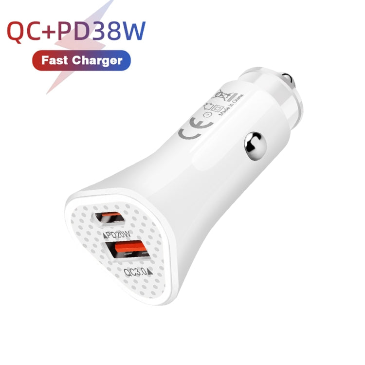 TE-P23 38W PD USB-C / Type-C + QC3. 0 USB Triangle Car Charger + USB-C / Type-C to USB-C / Type-C Data Cable, Length: 1m(White)-garmade.com