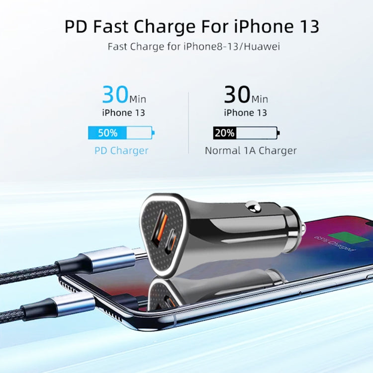 TE-P23 38W PD USB-C / Type-C + QC3. 0 USB Triangle Car Charger + USB-C / Type-C to USB-C / Type-C Data Cable, Length: 1m(White)-garmade.com