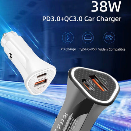TE-P23 38W PD USB-C / Type-C + QC3. 0 USB Triangle Car Charger + USB-C / Type-C to USB-C / Type-C Data Cable, Length: 1m(White)-garmade.com