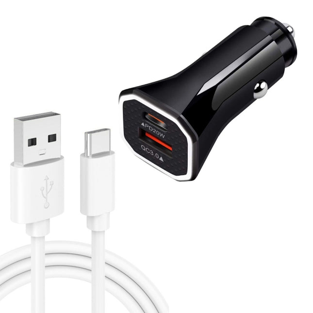 TE-P22 38W PD USB-C / Type-C + QC3. 0 USB Car Charger with 1m USB to USB-C / Type-C Data Cable(Black)-garmade.com
