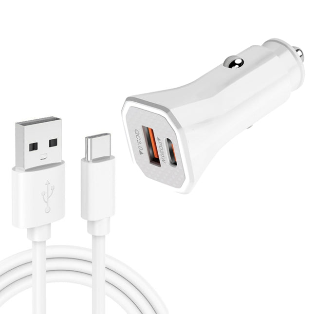 TE-P22 38W PD USB-C / Type-C + QC3. 0 USB Car Charger with 1m USB to USB-C / Type-C Data Cable(White)-garmade.com