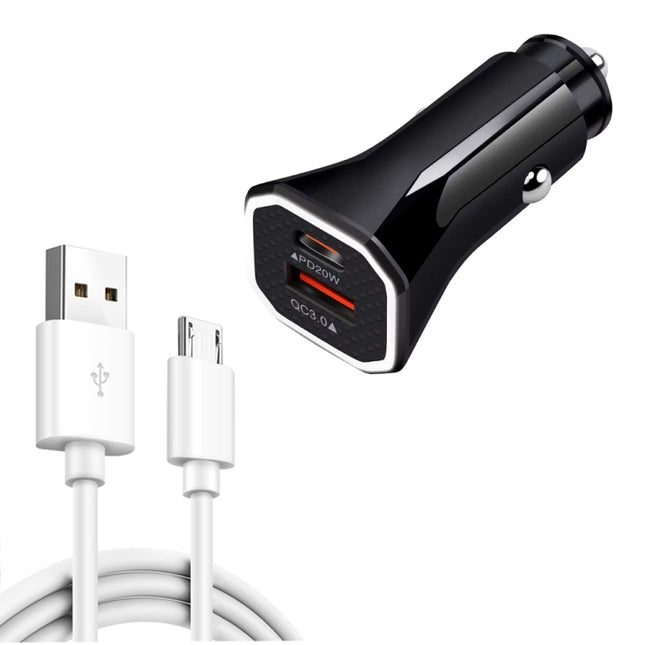 TE-P22 38W PD USB-C / Type-C + QC3. 0 USB Car Charger with 1m USB to Micro USB Data Cable(Black)-garmade.com