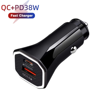 TE-P22 38W PD USB-C / Type-C + QC3. 0 USB Car Charger with 1m USB to Micro USB Data Cable(Black)-garmade.com