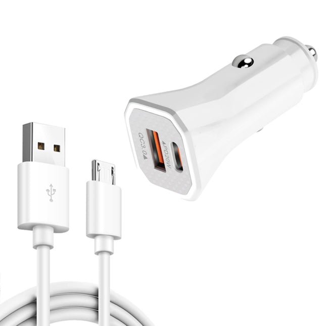 TE-P22 38W PD USB-C / Type-C + QC3. 0 USB Car Charger with 1m USB to Micro USB Data Cable(White)-garmade.com