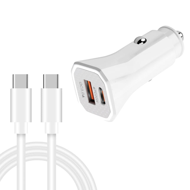 TE-P22 38W PD USB-C / Type-C + QC3. 0 USB Car Charger with 1m USB-C / Type-C to USB-C / Type-C Data Cable(White)-garmade.com