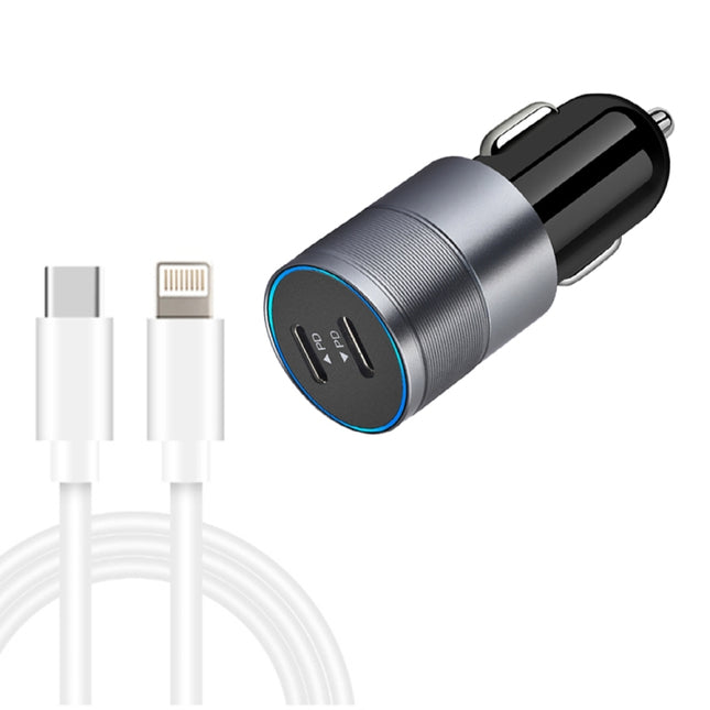 Dual PD 3.0 40W USB-C / Type-C Car Charger with 1m USB-C / Type-C to 8 Pin Data Cable(Grey)-garmade.com
