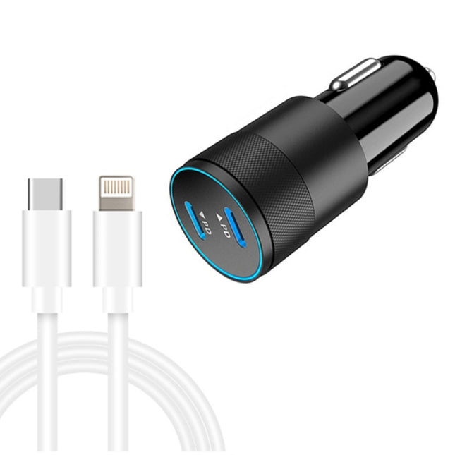 Dual PD 3.0 40W USB-C / Type-C Car Charger with 1m USB-C / Type-C to 8 Pin Data Cable(Black)-garmade.com