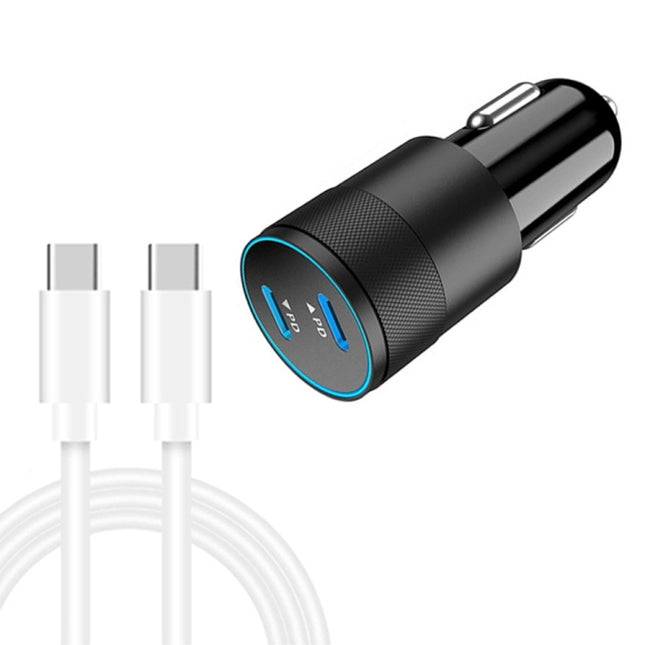 Dual PD 3.0 40W Type-C Car charger with 1m Type-C to Type-C Data Cable(Black)-garmade.com