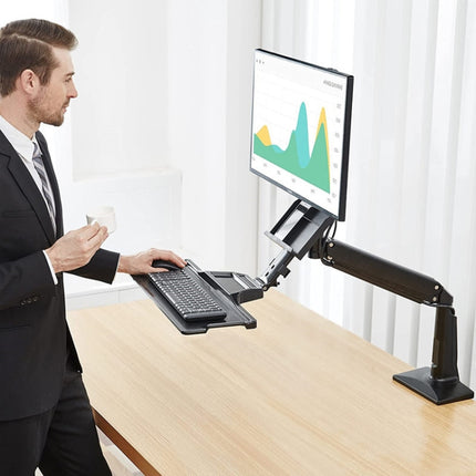 NORTH BAYOU NB35 Ergonomic 19-27 Inch Monitor Holder with Foldable Keyboard Tray Full Motion Sit-Stand Workstation-garmade.com