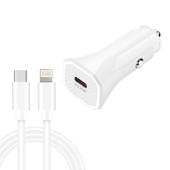 TE-P2 PD20W USB-C / Type-C Car Charger with Type-C to 8 Pin Data Cable(White)-garmade.com