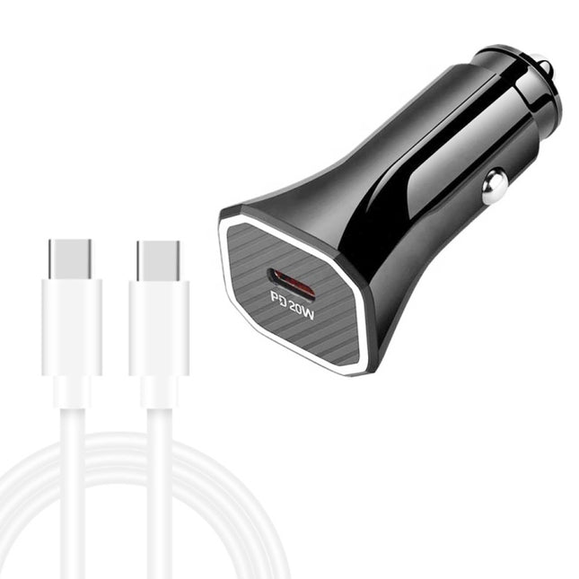 TE-P2 PD20W USB-C / Type-C Car Charger with Type-C to Type-C Data Cable(Black)-garmade.com