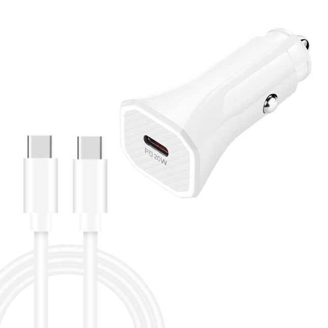 TE-P2 PD20W USB-C / Type-C Car Charger with Type-C to Type-C Data Cable(White)-garmade.com