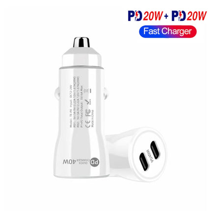 TE-P8 40W PD20W + PD20W Dual Port PD3.0 Car Charger with Type-c to Type-C Data Cable, Length: 1m(White)-garmade.com