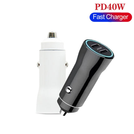 TE-P8 40W PD20W + PD20W Dual Port PD3.0 Car Charger with Type-c to Type-C Data Cable, Length: 1m(White)-garmade.com