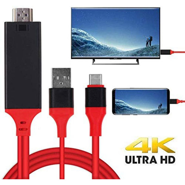 USB 3.1 Type-C to HDMI MHL 4K HD Video Digital Converter Cord for Android Phone to Monitor Projector TV(Red)-garmade.com