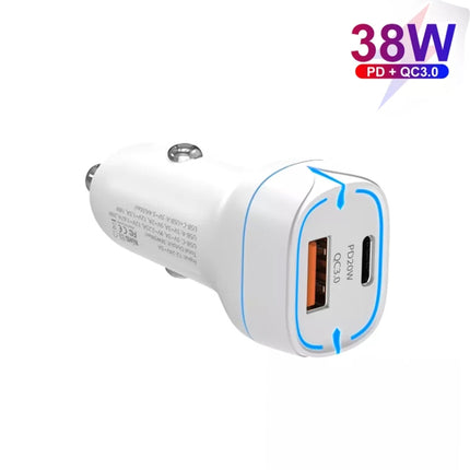 38W PD20W + QC3.0 USB Car Charger with Type-C to Type-C Data Cable, Length: 1m(White)-garmade.com