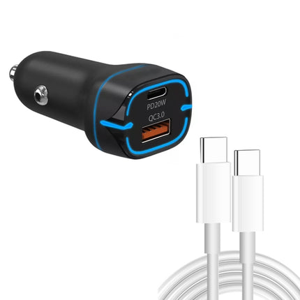 38W PD20W + QC3.0 USB Car Charger with Type-C to Type-C Data Cable, Length: 1m(Black)-garmade.com