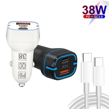 38W PD20W + QC3.0 USB Car Charger with Type-C to Type-C Data Cable, Length: 1m(Black)-garmade.com