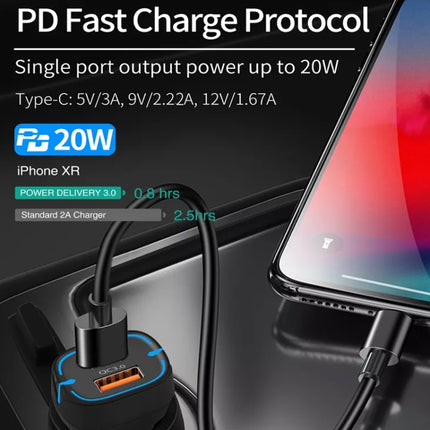 38W PD20W + QC3.0 USB Car Charger with Type-C to Type-C Data Cable, Length: 1m(White)-garmade.com