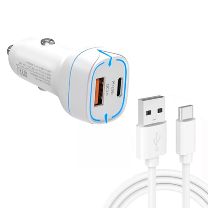 38W PD20W + QC3.0 USB Car Charger with USB to Type-C Data Cable, Length: 1m(White)-garmade.com
