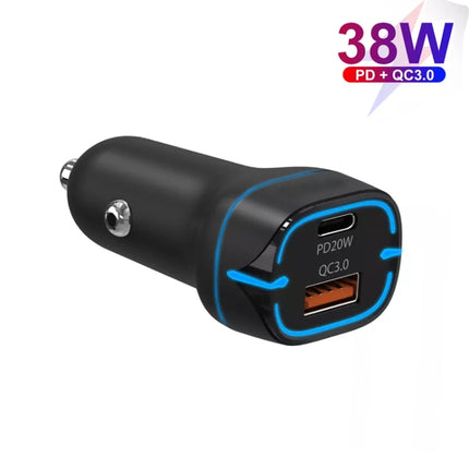 38W PD20W + QC3.0 USB Car Charger with USB to Micro USB Data Cable, Length: 1m(Black)-garmade.com