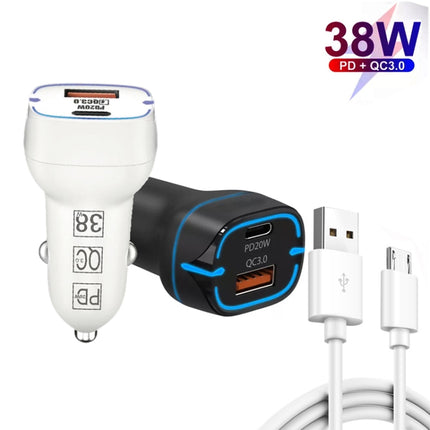 38W PD20W + QC3.0 USB Car Charger with USB to Micro USB Data Cable, Length: 1m(White)-garmade.com