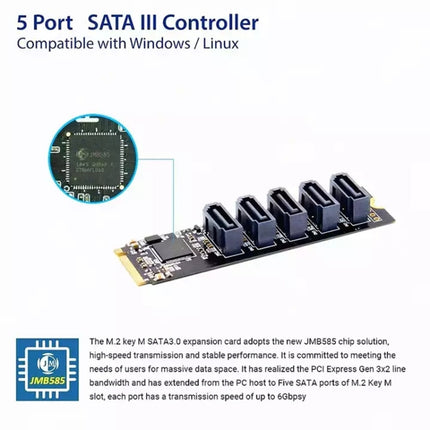 ST532 M.2 NGFF To 5 Ports SATA3.0 Hard Disk Expansion Card Adapter In Stock-garmade.com